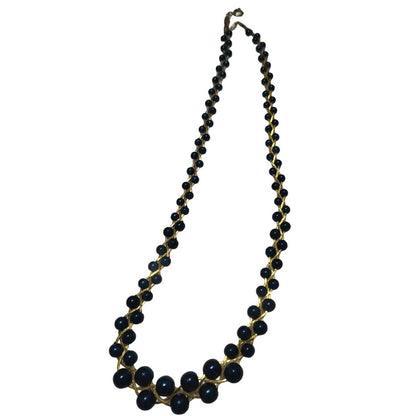 Vintage Gold Filled Three Chain Braided wth Midnight Blue Graduating Beads