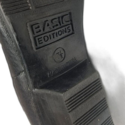 90s Vintage Black Leather Calf High Basic Editions Boots Almond Shape Toe Size 7