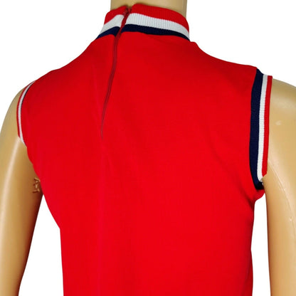 70s Red White Blue High Neckline Sleeveless High Neck Top Back Zipper Size Small [Vintage]