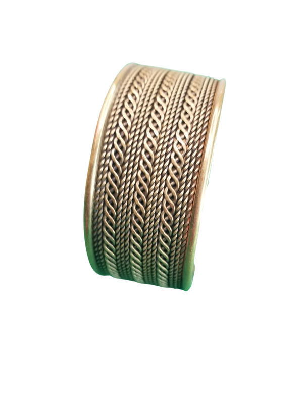 Rope Design Engraved Detail Thick Brass Cuff Bracelet [VINTAGE]