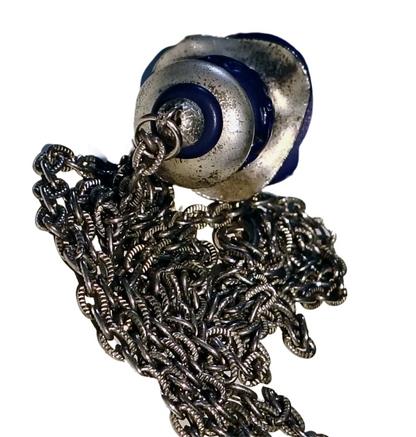 80s Purple Stacked Beads Silver Tone Heart Long Chain Link Statement Necklace