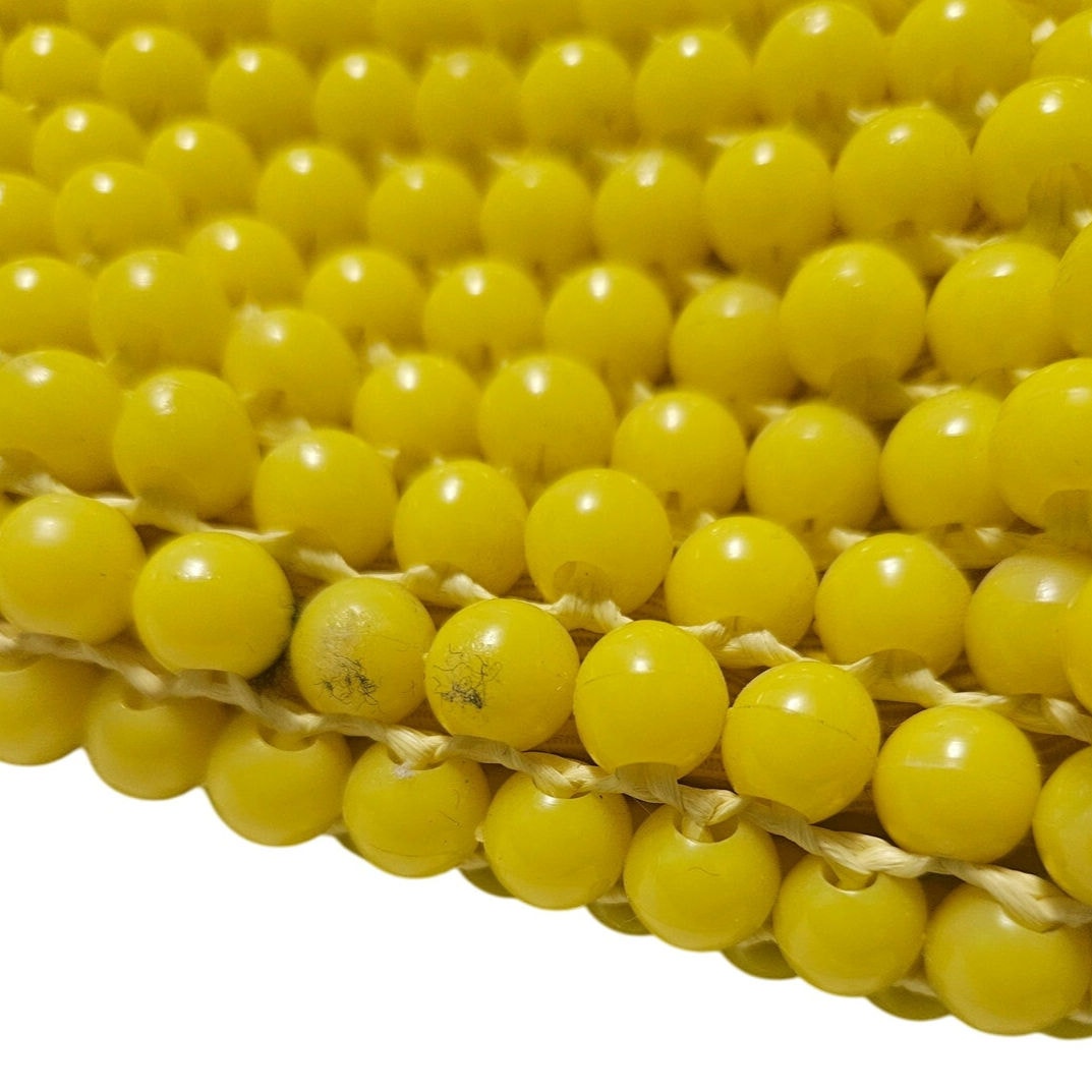 Retro Italian Made Yellow Beaded Clutch Handbag Knit Bag Raffia Purse [VINTAGE]