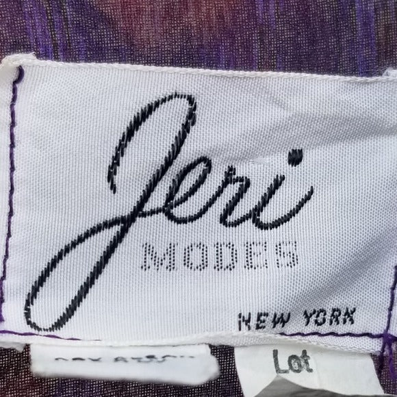 1970s Purple Sheer Leopard Print Peplum Midi Dress Long Sleeve Size 10 [Vintage]