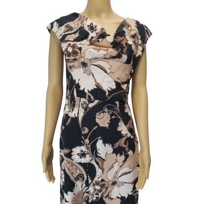 ETRO 42 Floral Print Bodycon Midi V Neck Sleeveless Front Pocket Dress Size 6