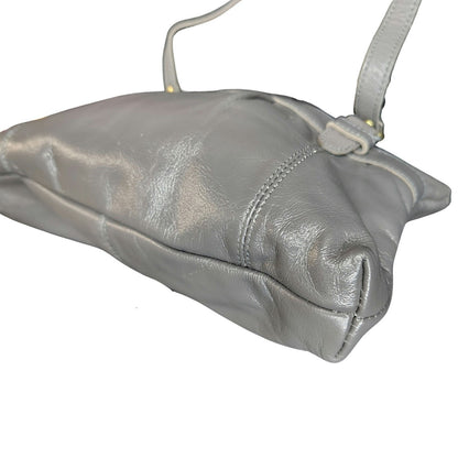 Gray Pleated Leather Vintage Shoulder Bag Two Handles Zip Top Purse 10.5" x 7.5"