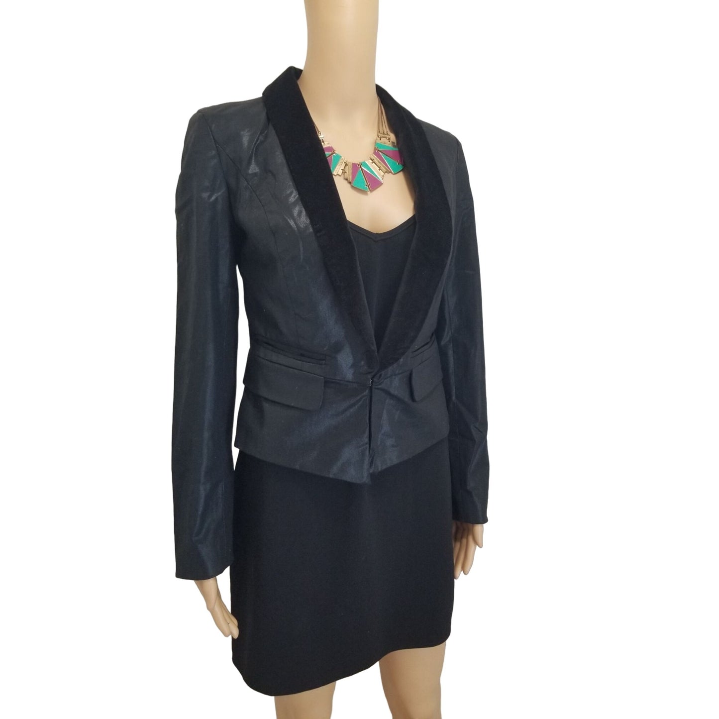 Velvet Lapel Fitted Single Breast Guess Tuxedo Jacket Back Split Size Small [VINTAGE]