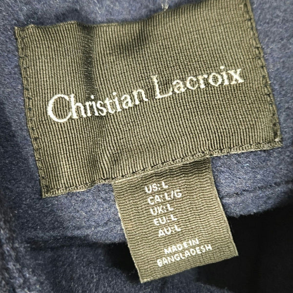 Blue Wool Christian Lacroix Long Sleeve Button Up Folded Collar Shirt Size Large