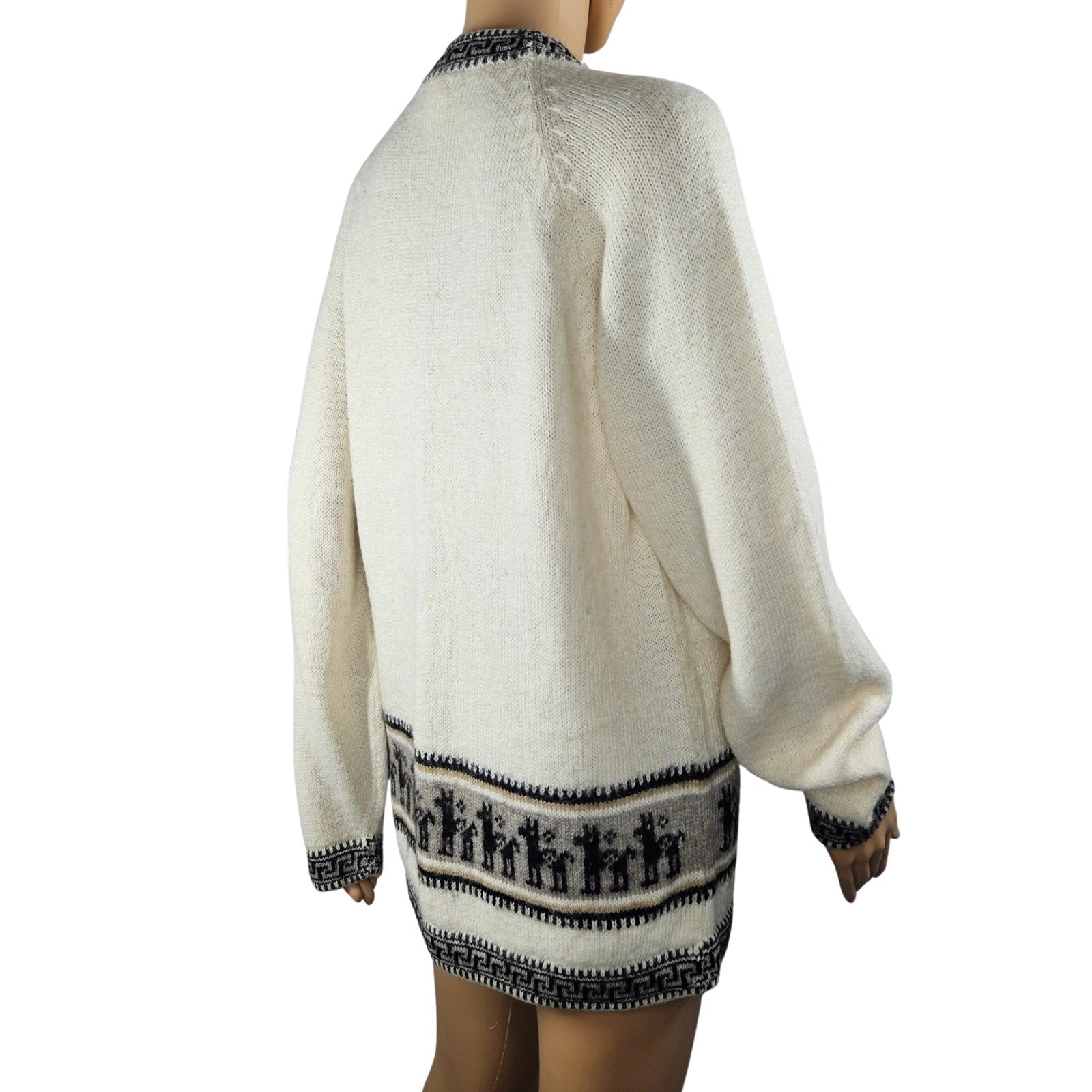 Cream PERU ALPACA Handknit Pullover Tunic Sweater Alpaca Wool Design Size Medium