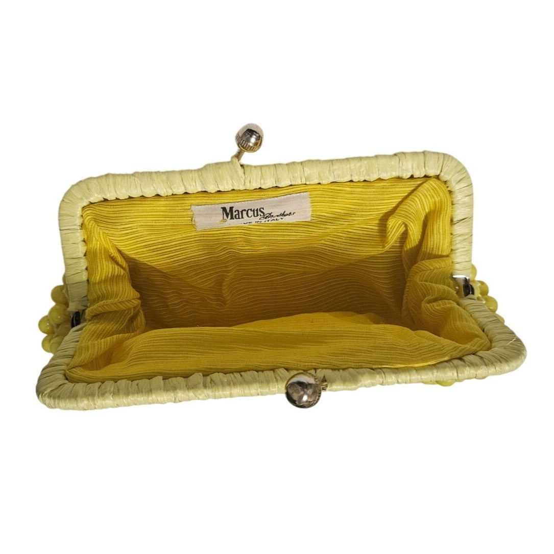 Retro Italian Made Yellow Beaded Clutch Handbag Knit Bag Raffia Purse [VINTAGE]
