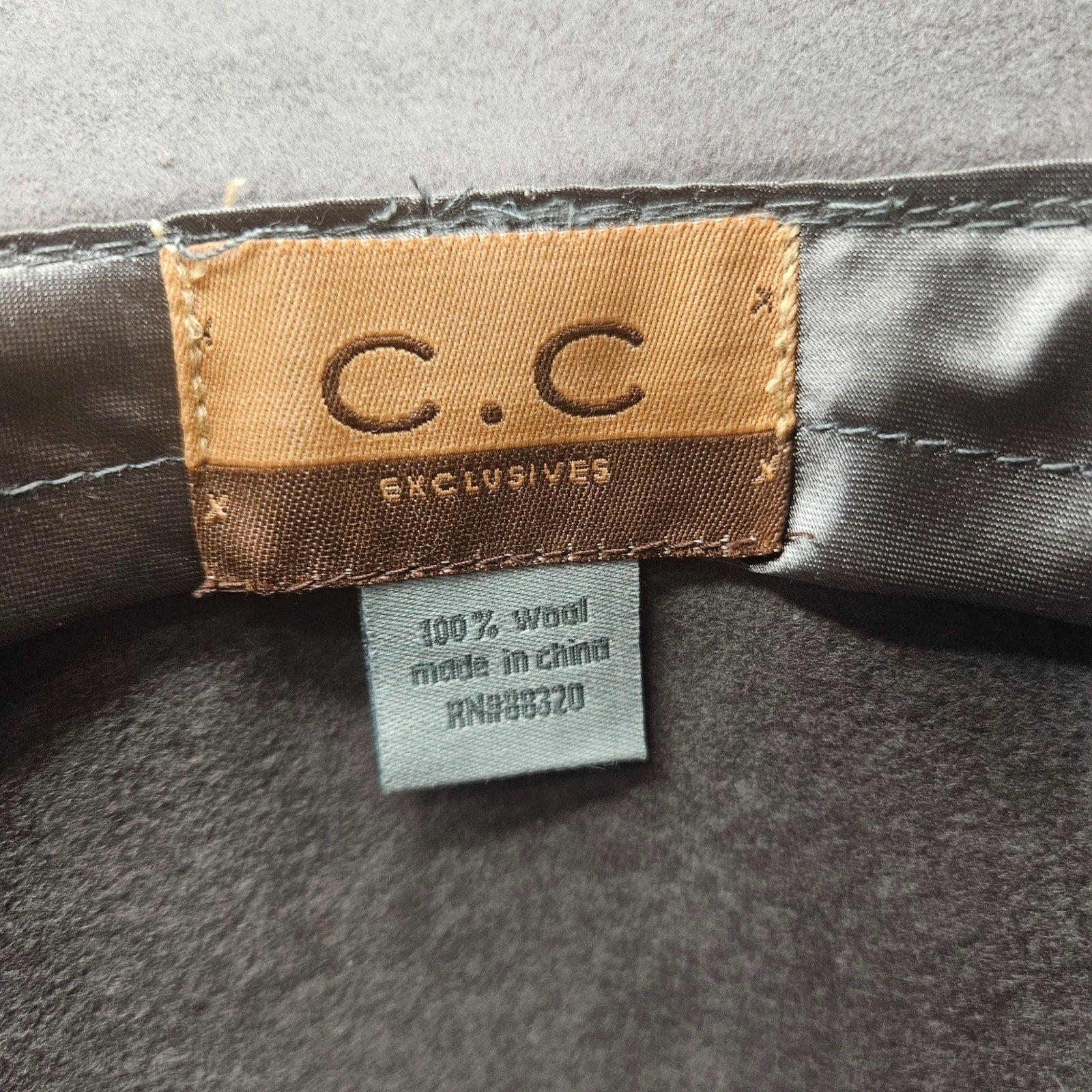 CC Exclusives Gray 100% Wool Wide Floppy Brim Hat Boho Braided Metal Chain Band