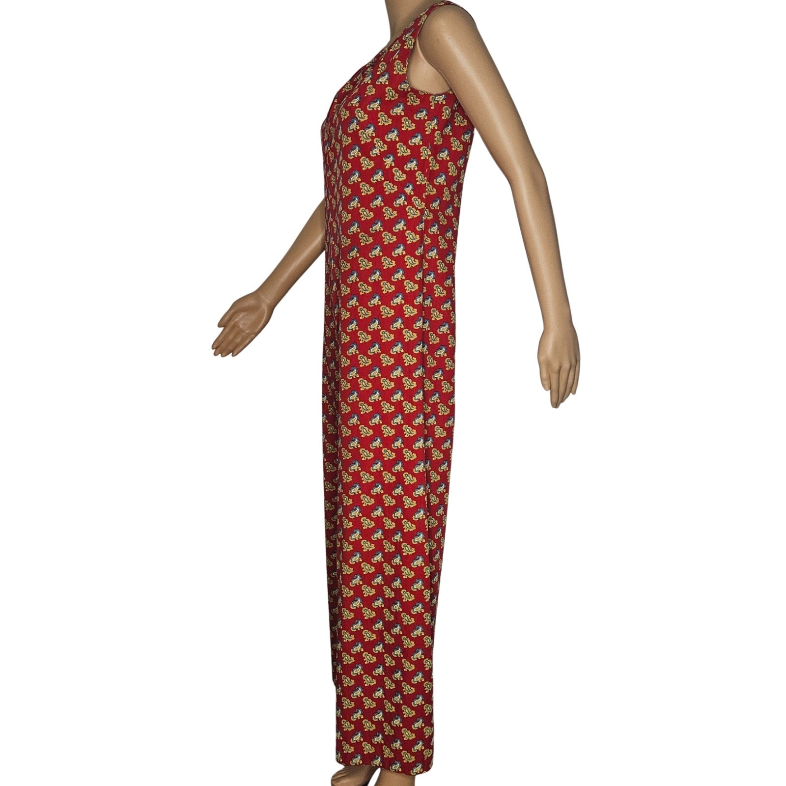 1970s Red Fluer De Lis Short Sleeve Zip Up Wide Culotte Legs Romper Size Small