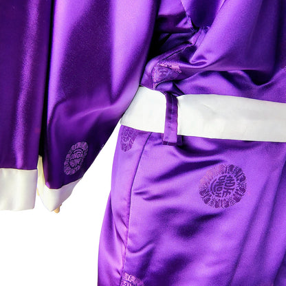 1980s Japanese Rich Royal Purple Kimono Embroidered Crane White Trim One Size [Vintage]