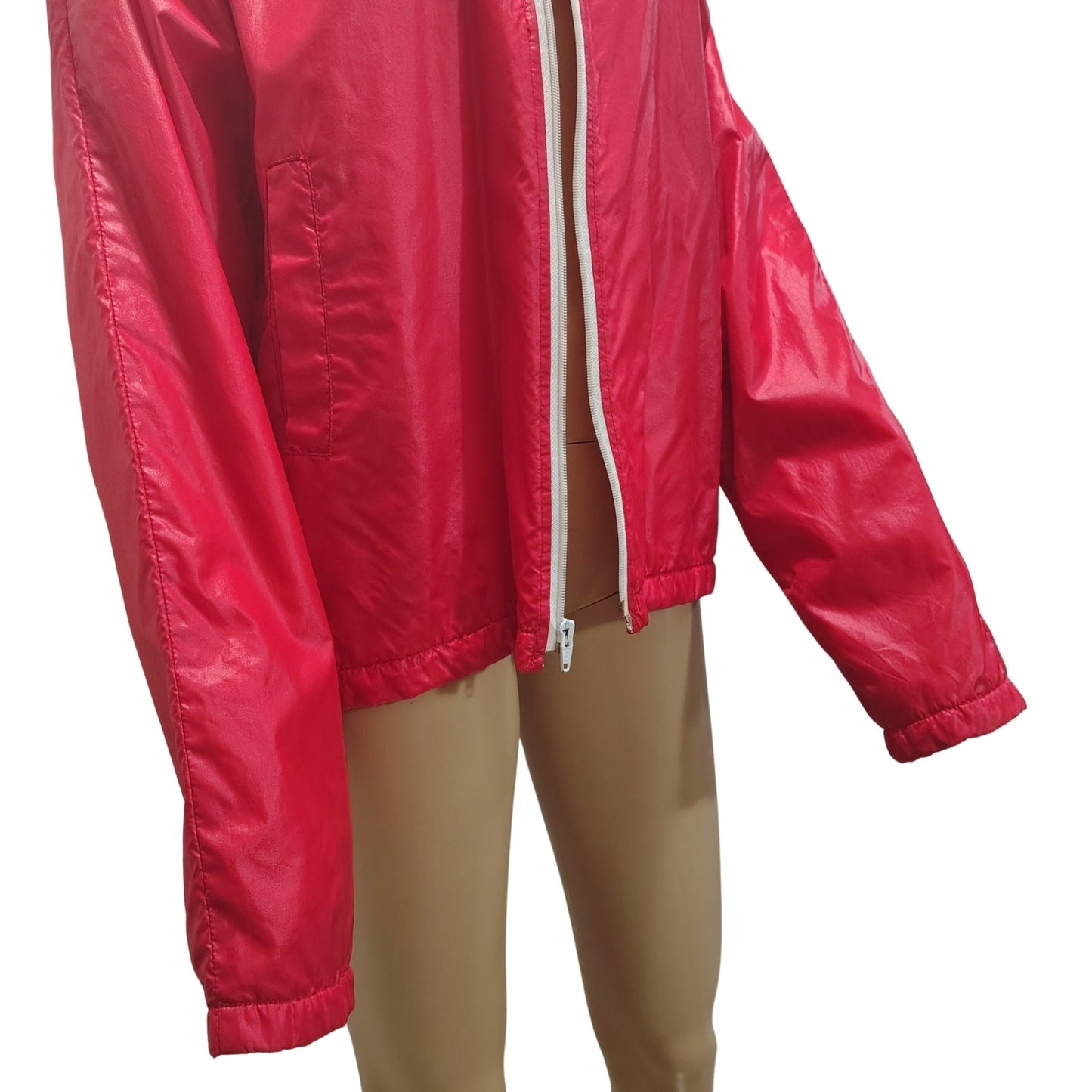 80s Red Izod Lacoste Nylon Windbreaker Jacket Terry Cloth Zip Up Hoodie [Vintage]