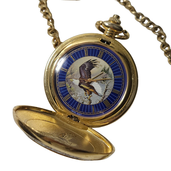 Gold  Franklin Mint Bald Eagle Pocket Watch Chain Vintage Ted Blaylock Chilkat [Vintage]