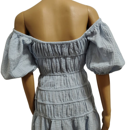 Vintage Havana Label Light Blue Fit & Flare Mini Dress Off The Shoulder Size Medium