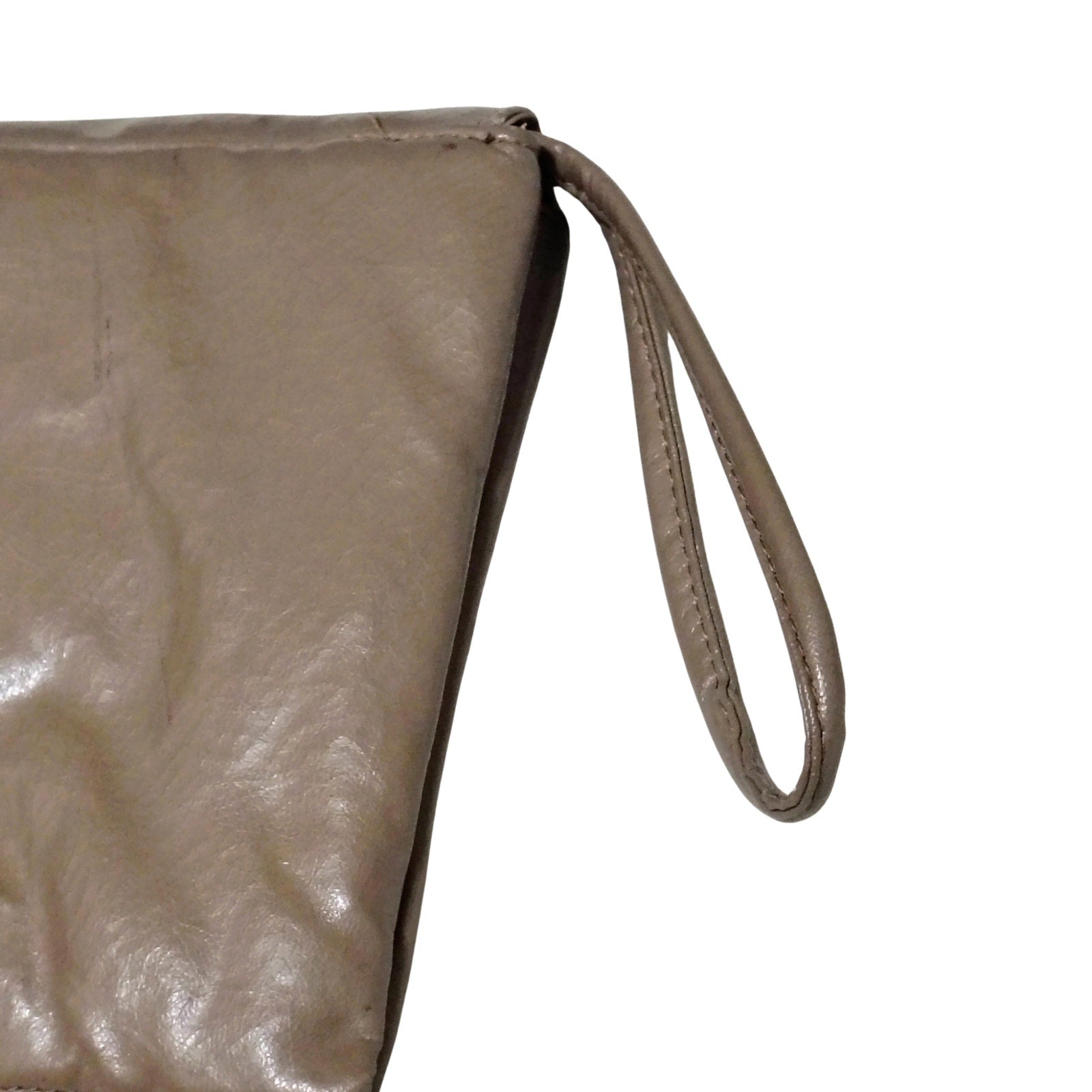 1970s Maxi Clutch Taupe Two Pockets Two Fold Over Closures Wristlet [Vintage]