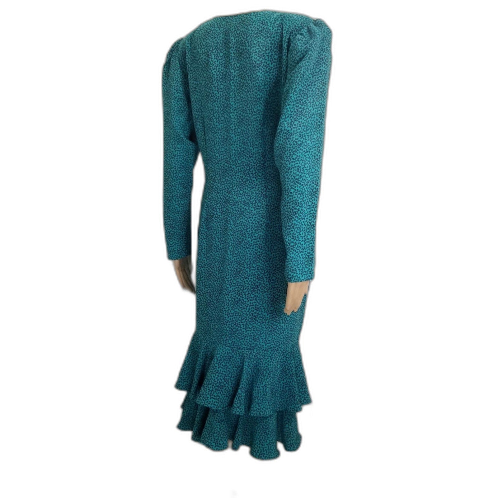 1980s Green Micro Feather Long Sleeve Mermaid Wiggle Dress Size Large [Vintage]