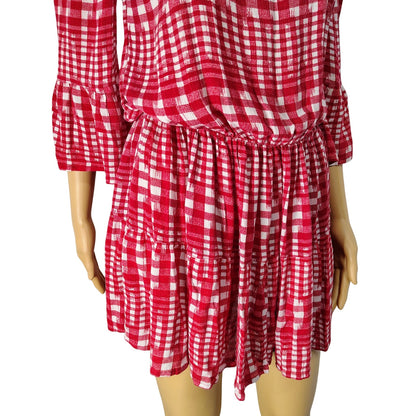 Red White Off or On Shoulder asos Fit Flare Short Sleeve Mini Dress Tunic Size 4