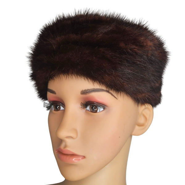 1950s Genuine Mink Fur Chestnut Dark Brown Livingston Bros Ladies Cloche Hat [Vintage]