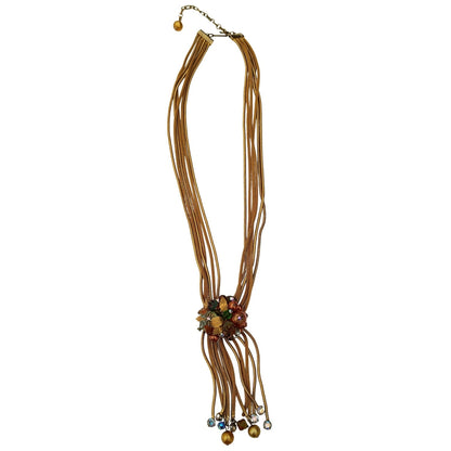 Aurora Borealis Beads Multi Strand Gold Tone Tie Necklace [Vintage]