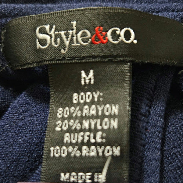 Style & Co. Knit Tunic Top Short Mini Vneck Navy Blue Drop Ruffle Hem Dress SZ M