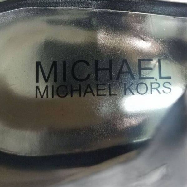 MICHAEL Michael Kors Peep Toe Black Platforms Heels Metal Detail Size 6.5