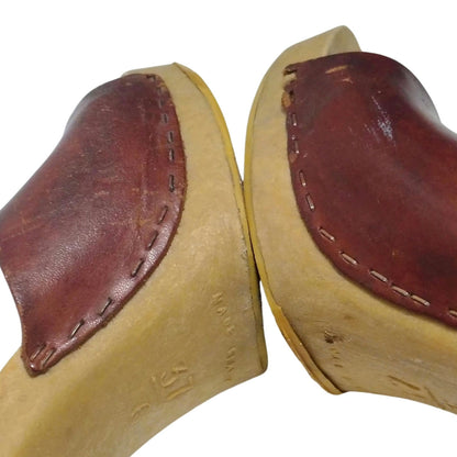 1970s Candies Style Faux Wood Heels Brown Leather Uppers USA 6 EUR 37 UK 4.5 [Vintage]