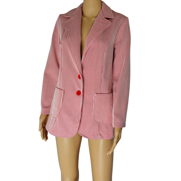 1960s Red White Striped Polyester Single Breasted blazer Size 12 Women's [Vintage]