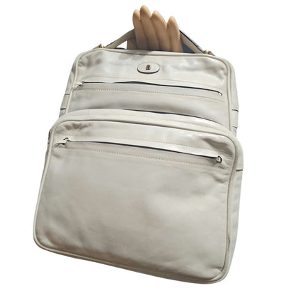 1980s Cream Etienne Aigner Top Handle Square Leather Two Pouch Top Zip Bag [vintage]