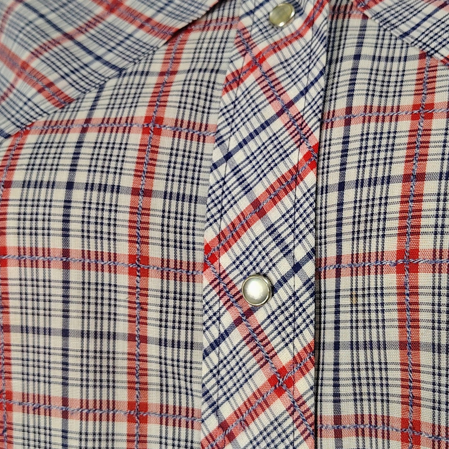 60s Blue Red Levis Western Cowgirl Button Up Shirt Pearl Snap Button Size Small [Vintage]