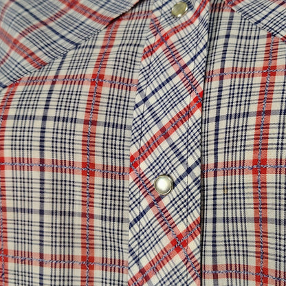 60s Blue Red Levis Western Cowgirl Button Up Shirt Pearl Snap Button Size Small [Vintage]