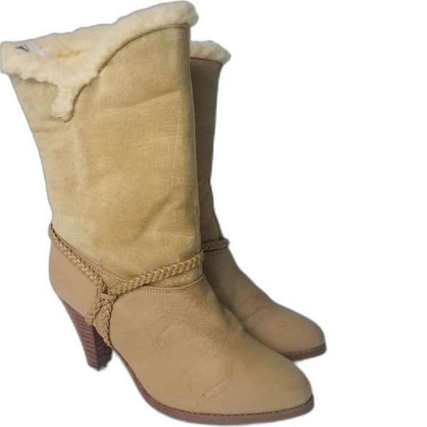 70s Vintage Kookie Sherpa Lined Beige Suede Vegan Faux Leather Boots Size 6.5