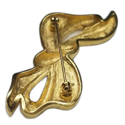 Vintage Polished Signed Napier Gold Tone Retro Bow Ribbon Brooch Safety Latch