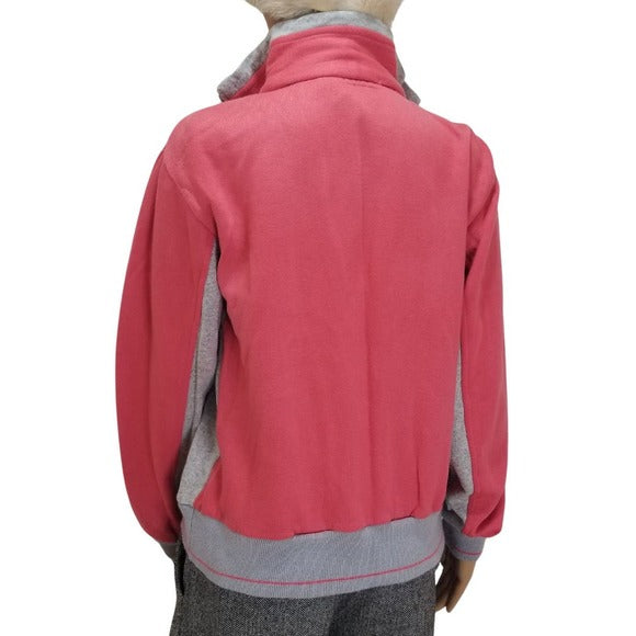 1970s Zip Up Sweatshirt with Collar Salmon Pink Gray Size Large [VINTAGE]