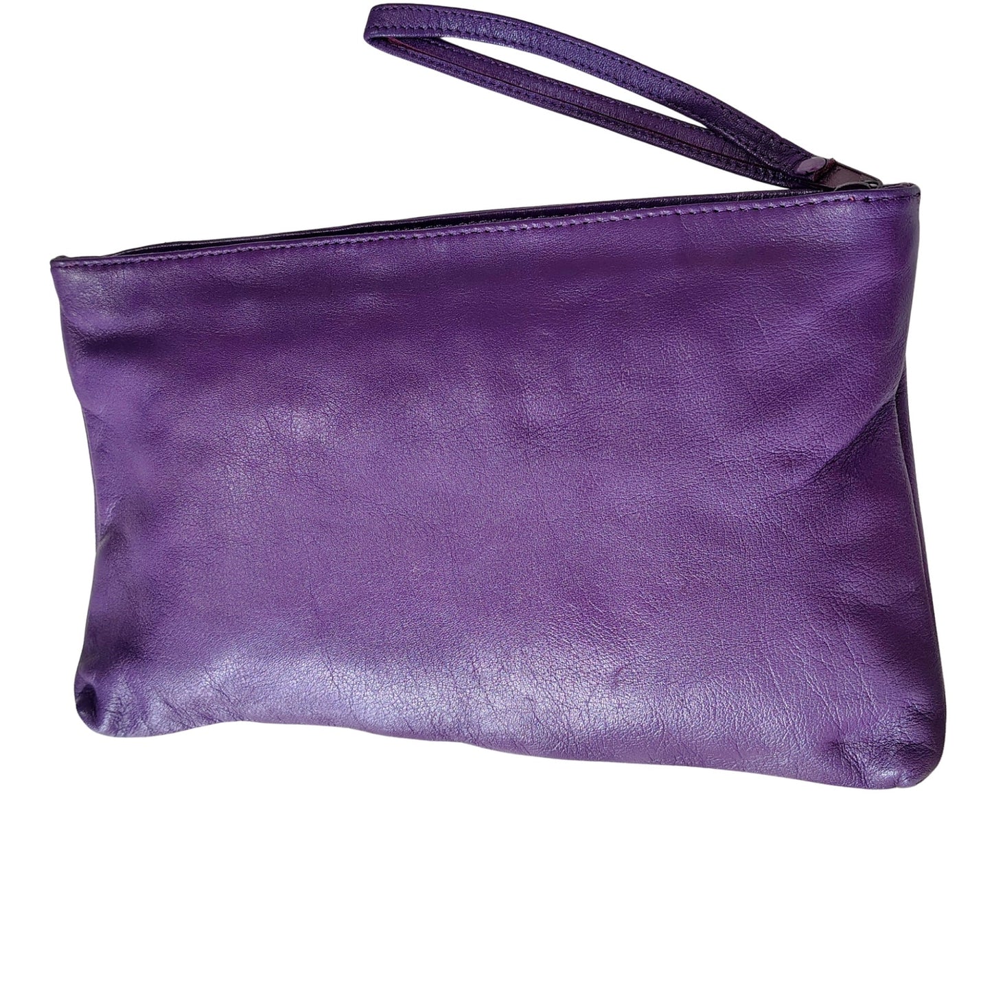 1980s Borsa Veneto Purple Genuine Leather Clutch Handbag Wristlet Top Zip Bag [Vintage]