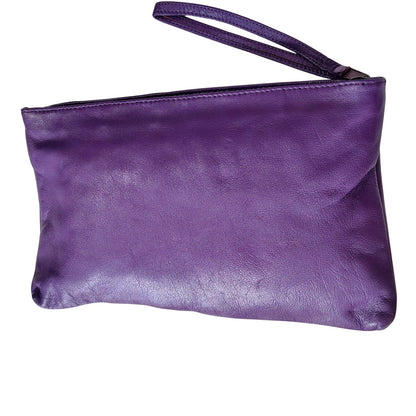 1980s Borsa Veneto Purple Genuine Leather Clutch Handbag Wristlet Top Zip Bag [Vintage]