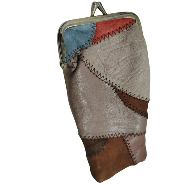 1970s Cigarette Holder Kiss Closure Pouch Pocket Patchwork Leather Multi-Color [Vintage]