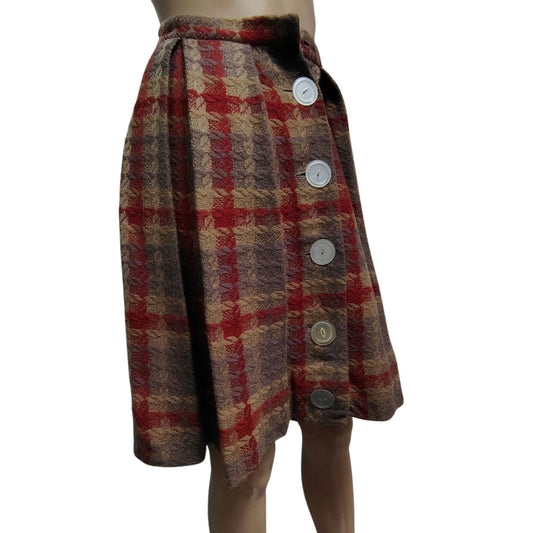 1960s Vintage Handmade Wool Puffy Pleated Big Button Front Bubble Skirt Size XS