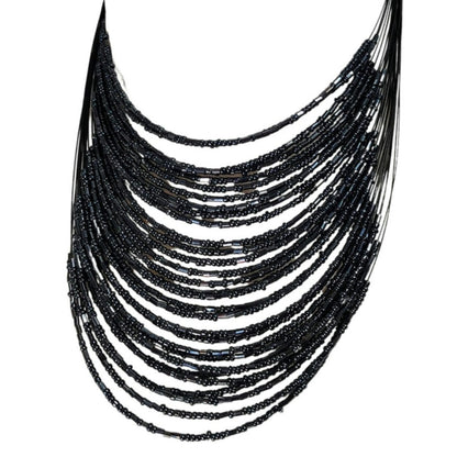Gray Layered 30 Strand Floating Seed Beads Adjustable Statement Necklace