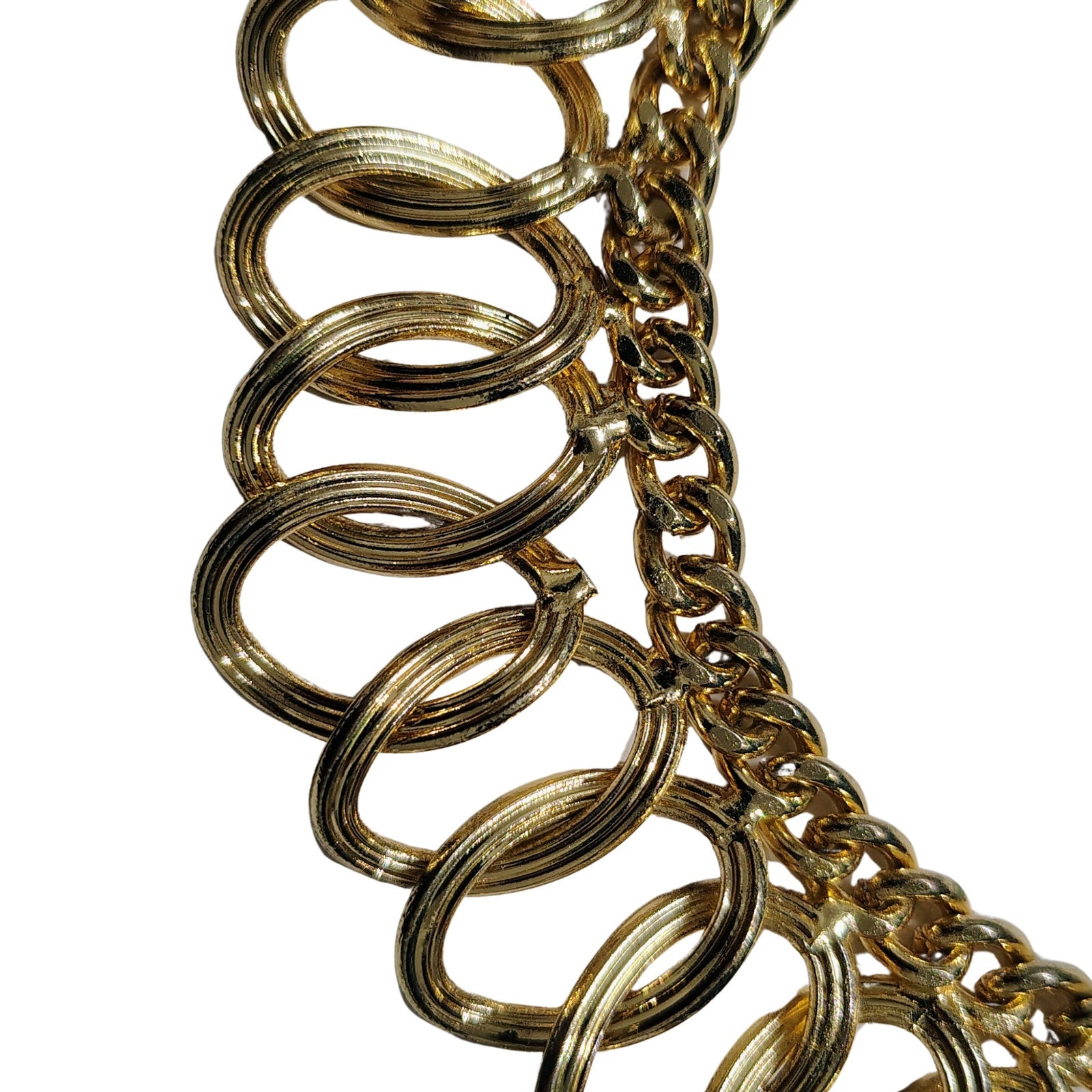 60s Textured Gold Chunky Interlocking Rings Collar Statement Necklace [Vintage]