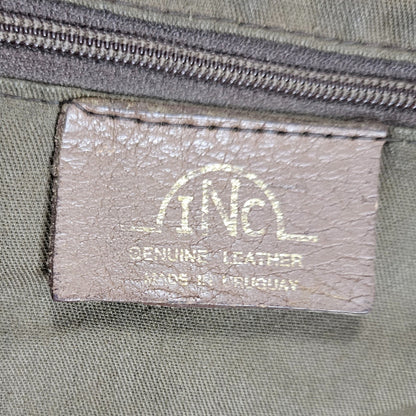 INC Brown Genuine Leather Bowling Barrel Bag Top Handle Handbag Gently Used