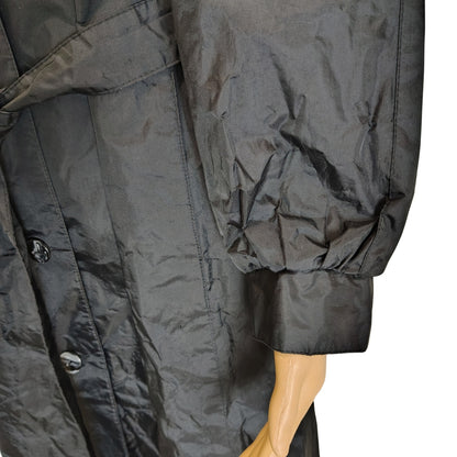 1980s Black Long Rain Jacket Trench Coat Waterproof Rubberized Size 7/8 Medium