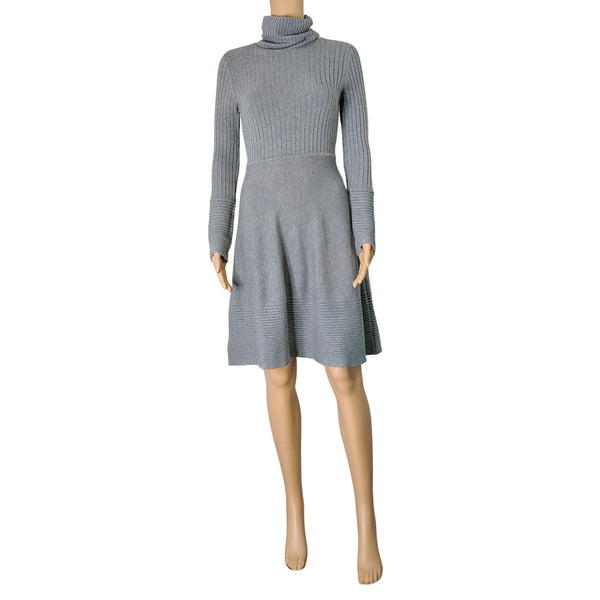 Gray Eliza J Fit & Flare Knit Turtleneck Long Sleeve Midi Dress Size Small