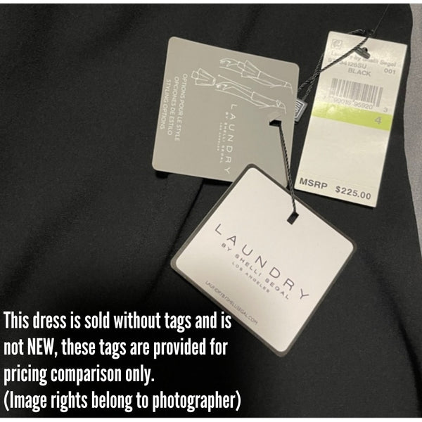 Laundry Shelli Segal Black Midi Dress Ruffled Flare Sleeves Pom Cut Out Size 12