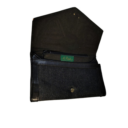 Textured Black Maxi Clutch 1970s Vintage Mr. Ralph Fold Over Snap Closure Bag