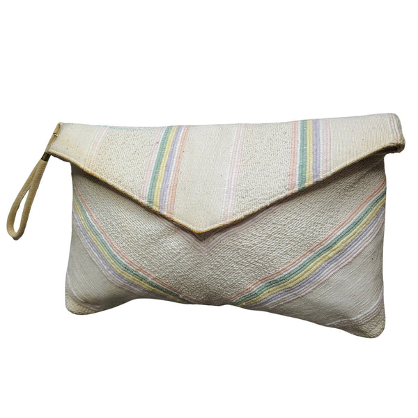 1970s Woven Fold Down Woven Textured Maxi Clutch Wristlet Rainbow Pastel Colors [Vintage]