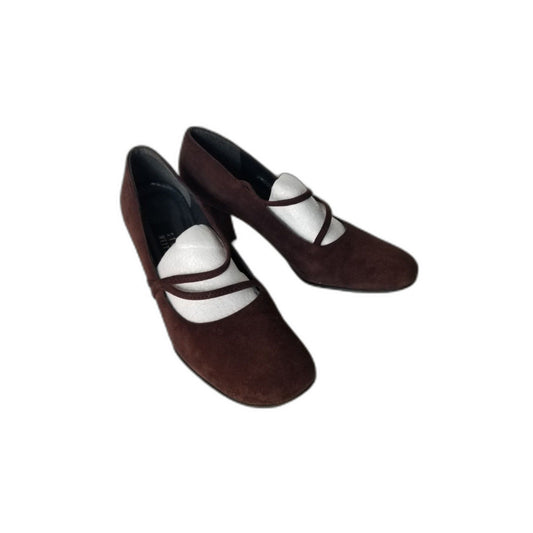 90S Vintage Brown Suede Leather Stuart Weitzman Maryjane Pumps Block Heel