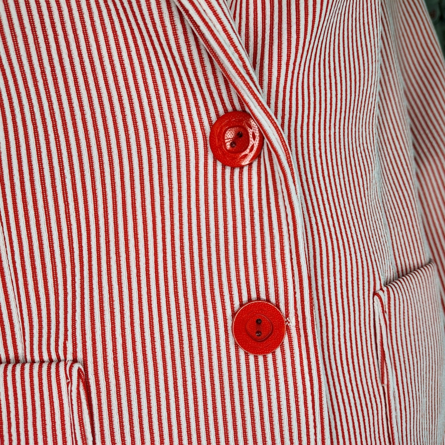 1960s Red White Striped Polyester Single Breasted blazer Size 12 Women's [Vintage]