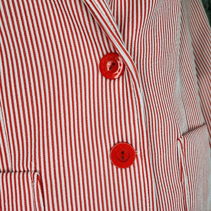 1960s Red White Striped Polyester Single Breasted blazer Size 12 Women's [Vintage]