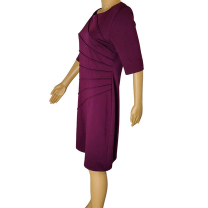 Burgundy Bodycon Body Conscious Three Quarter Sleeve Midi Casual Dress Size 10